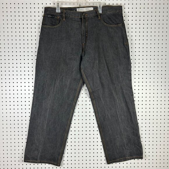 Rocawear Black Goth Baggy Jeans 40x30 Gold Stitched Loose Fit 90s Hip Hop Skate - Picture 4 of 7